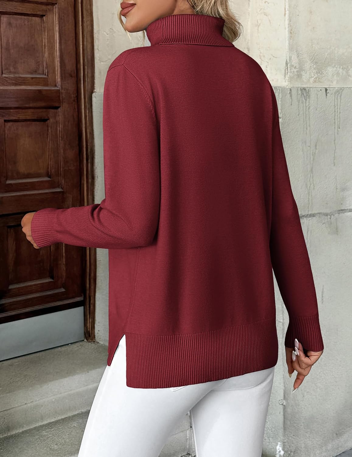 Detalle 1 de Zeagoo Women's Turtleneck Sweater with Side-Slit Hem and Ribbed Cuffs