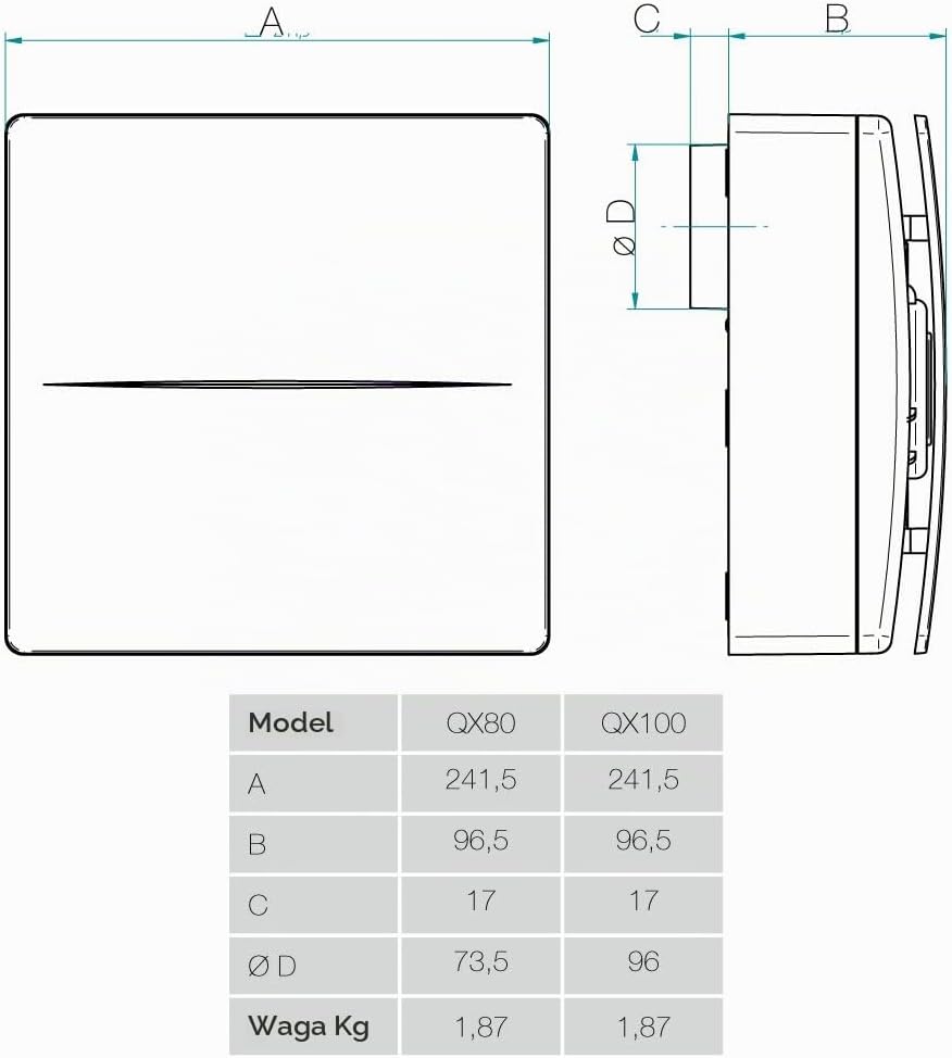Thumbnail 1 de Aerauliqa QX80 – wentylator wyciągowy odśrodkowy 73,5 mm, 2 prędkości