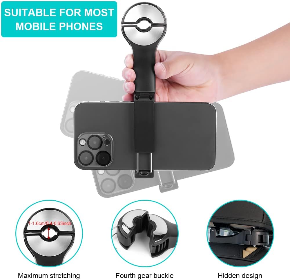 Thumbnail 2 de URAQT Auto-Kopfstützenhaken 2er-Set mit ausziehbarer Handyhalterung (360° drehbar)