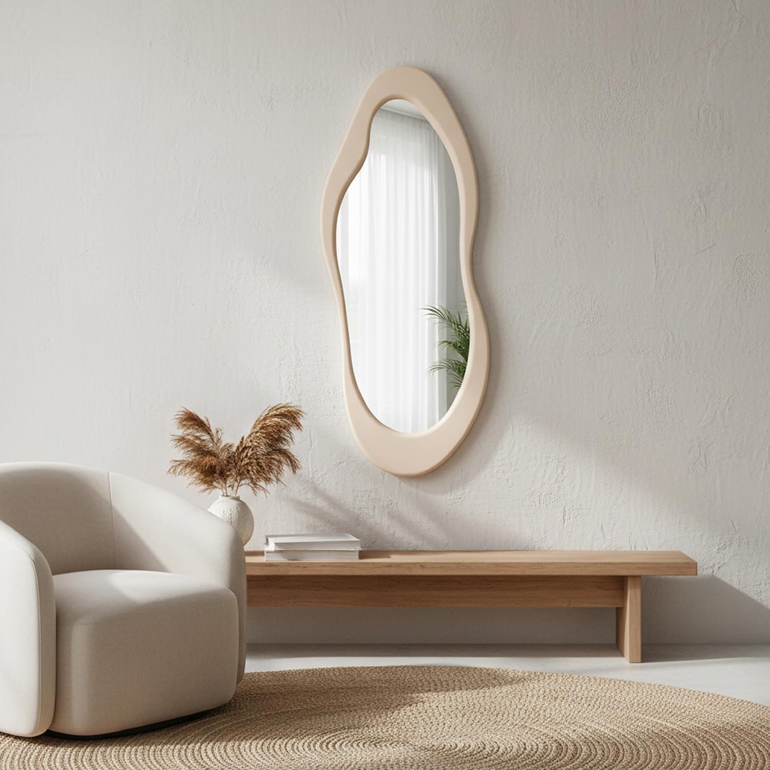 Thumbnail 4 de Baroni Home Specchio da Parete Bianco Design con Cornice Ondulata in Plastica – 50x120 cm