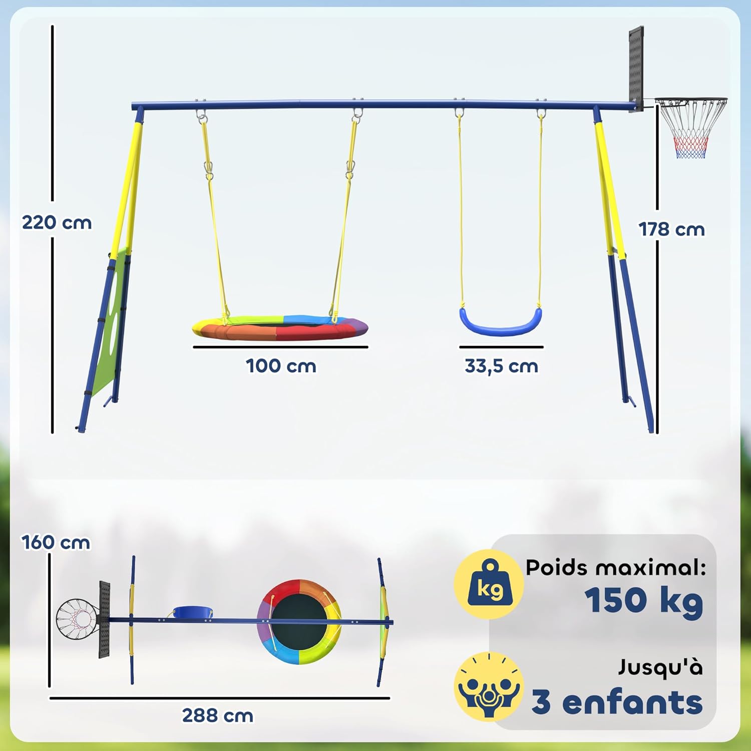 Thumbnail 6 de AIYAPLAY Balançoire Portique Enfants 4-en-1 – jeu extérieur robuste pour 3–8 ans