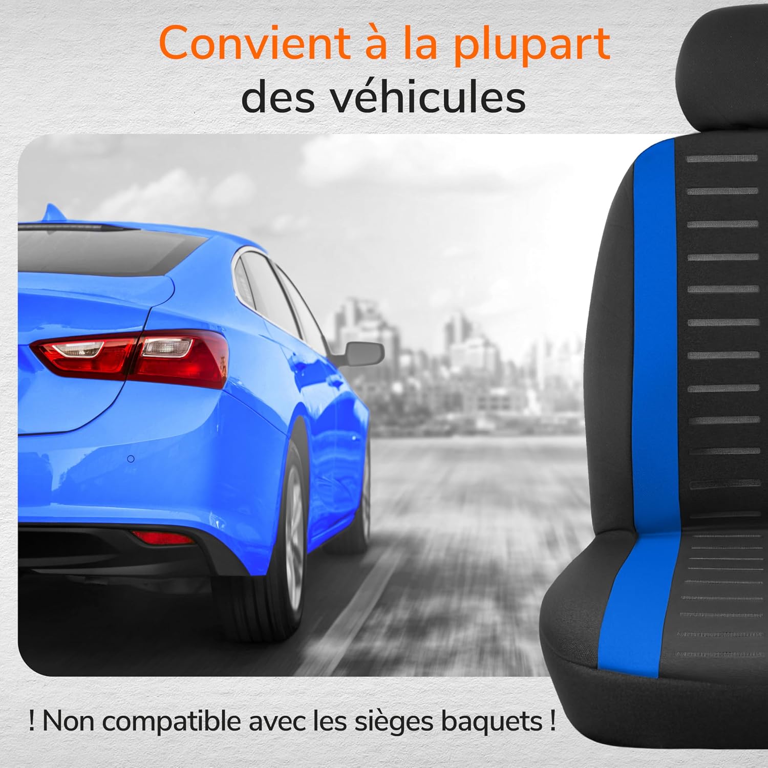 Thumbnail 4 de upgrade4cars Housses de siège avant universelles Version 2026 (set bleu) pour conducteur et passager