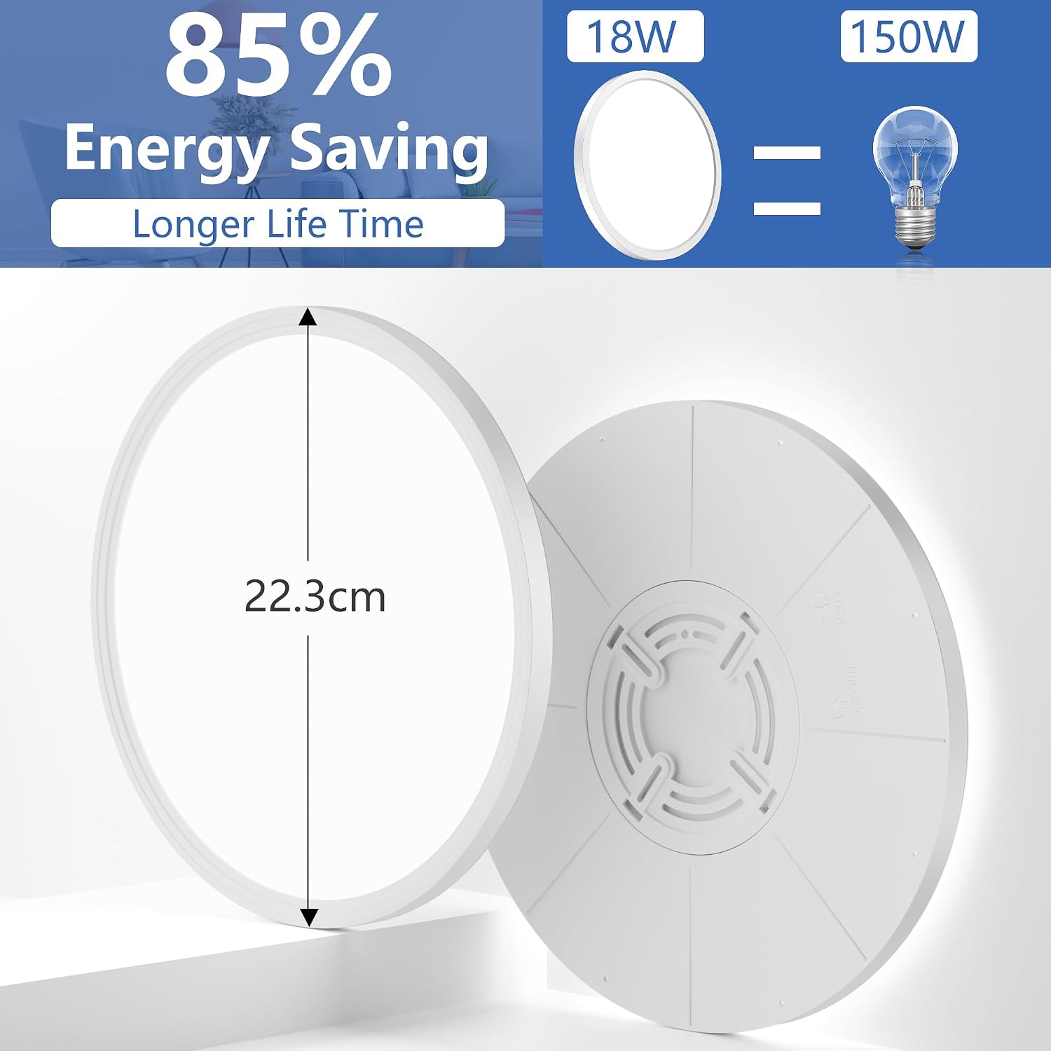 Thumbnail 1 de Swoieltr Bathroom LED Ceiling Light (6500K cold white), 18W round flush IP44, Ø22.3cm