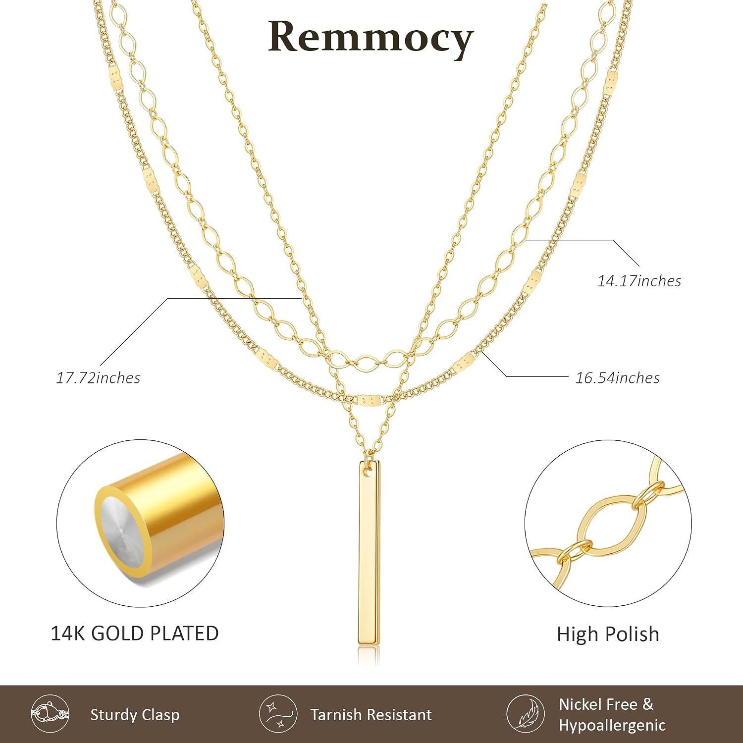 Detalle 2 de Layered Gold Necklace Set, 14K Gold Plated