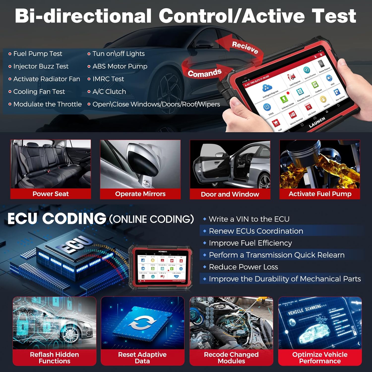Thumbnail 3 de LAUNCH X431 Pro Elite scanner OBD2 bidirezionale con 38+ reset, codifica ECU online e CAN FD/DOIP