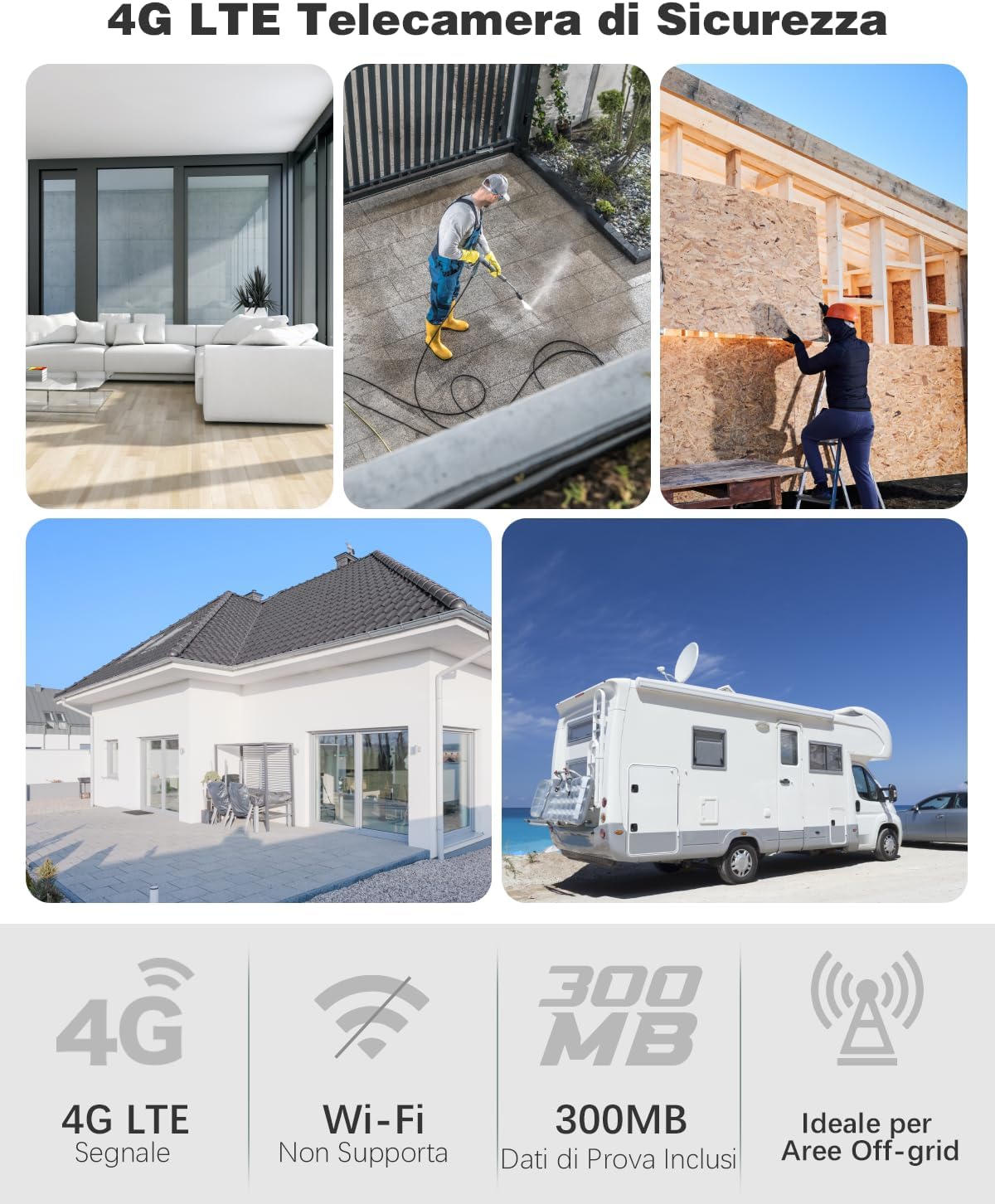 Detalle 2 de Xega 4G LTE Telecamera Esterna Interna con SIM: sorveglianza 4G senza Wi‑Fi, 2K e visione notturna a colori