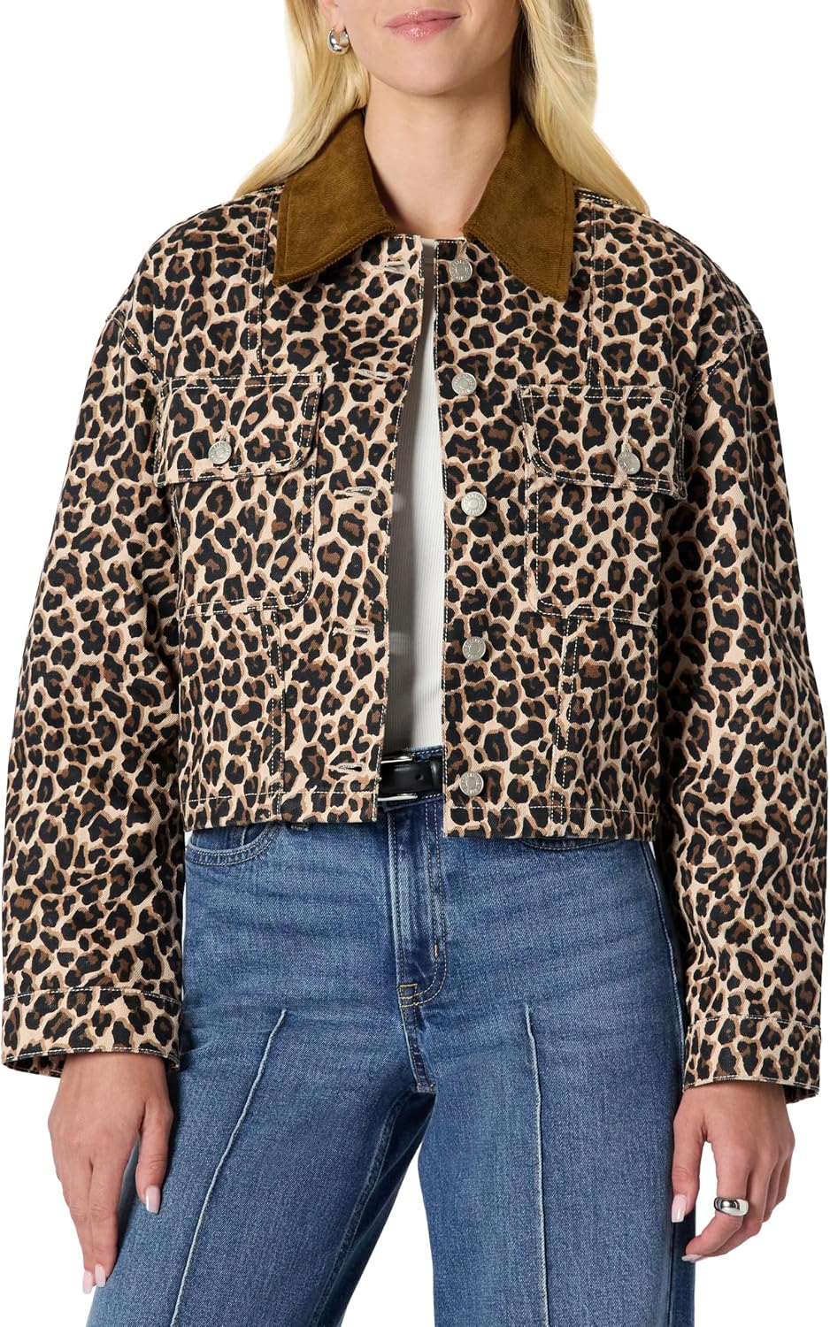 Detalle de Amazon Essentials Women's Cropped Denim Jacket with Contrast Collar