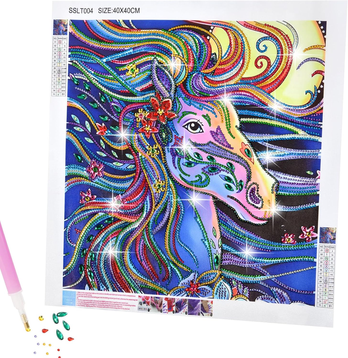 Kit Diamond Painting AUAUY 5D fai da te con unicorno 40 x 40 cm