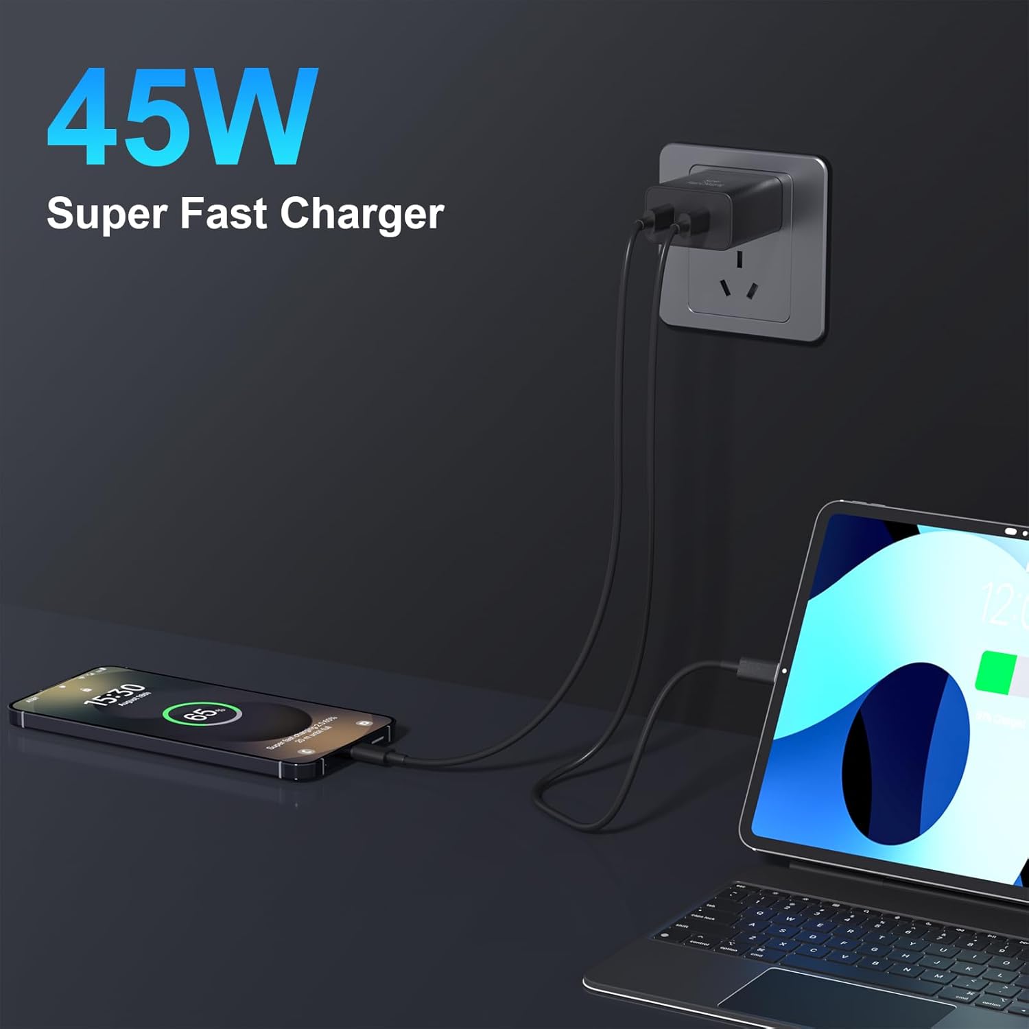 Thumbnail 3 de 45W 2Pack Super Fast Charger USB-C Dual Port