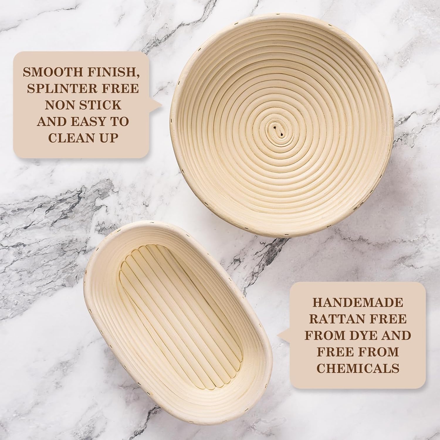 Thumbnail 2 de Clheatky Gärkörbchen Rund Set (23 cm) mit Leineneinsätzen – Proofing Basket für Brotteig bis 1 kg