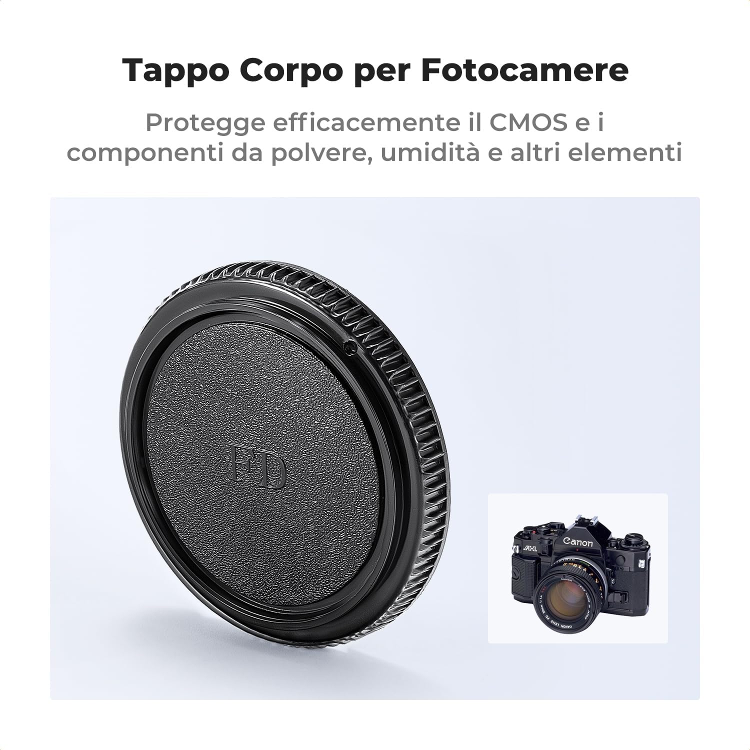 Detalle 2 de K&F Concept 2pack: Tappi Corpo e Coperchi Posteriori per Obiettivo compatibili con Canon F-1, FTb, AE-1, A-1, AT-1, AV-1, AL-1, T60–T90