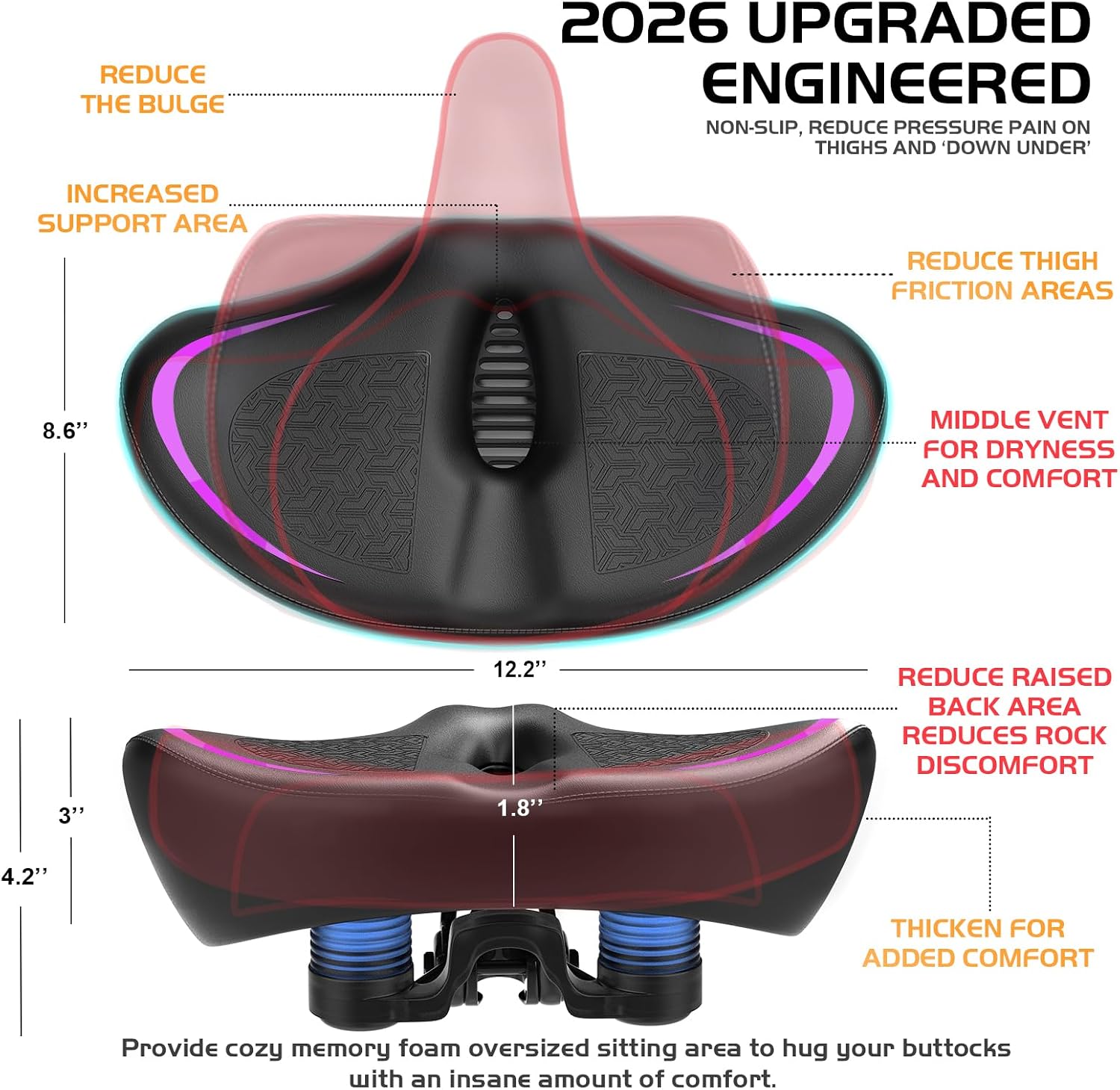 Detalle de Twomaples Noseless Bike Seat Cushion with Memory Foam