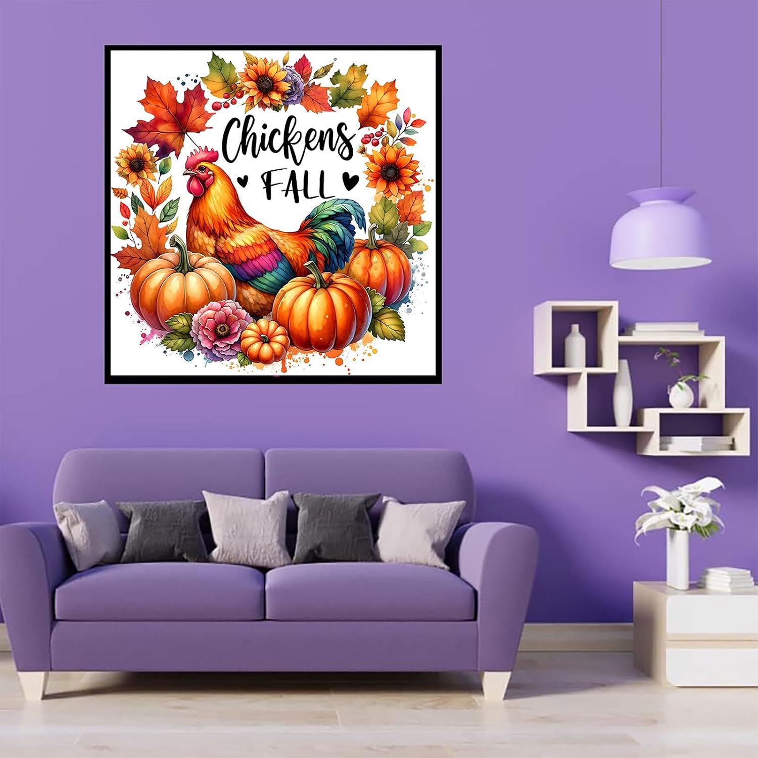 Detalle 2 de Meothan Fall Chicken 5D Diamond Painting Kit, 12x12in Round Drills