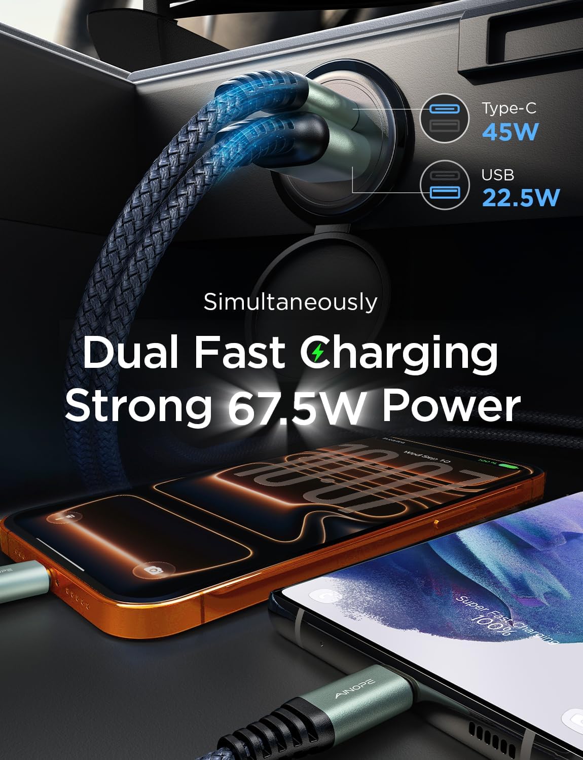Thumbnail 3 de AINOPE 67.5W Car Charger USB-C Fast Charging 🔌