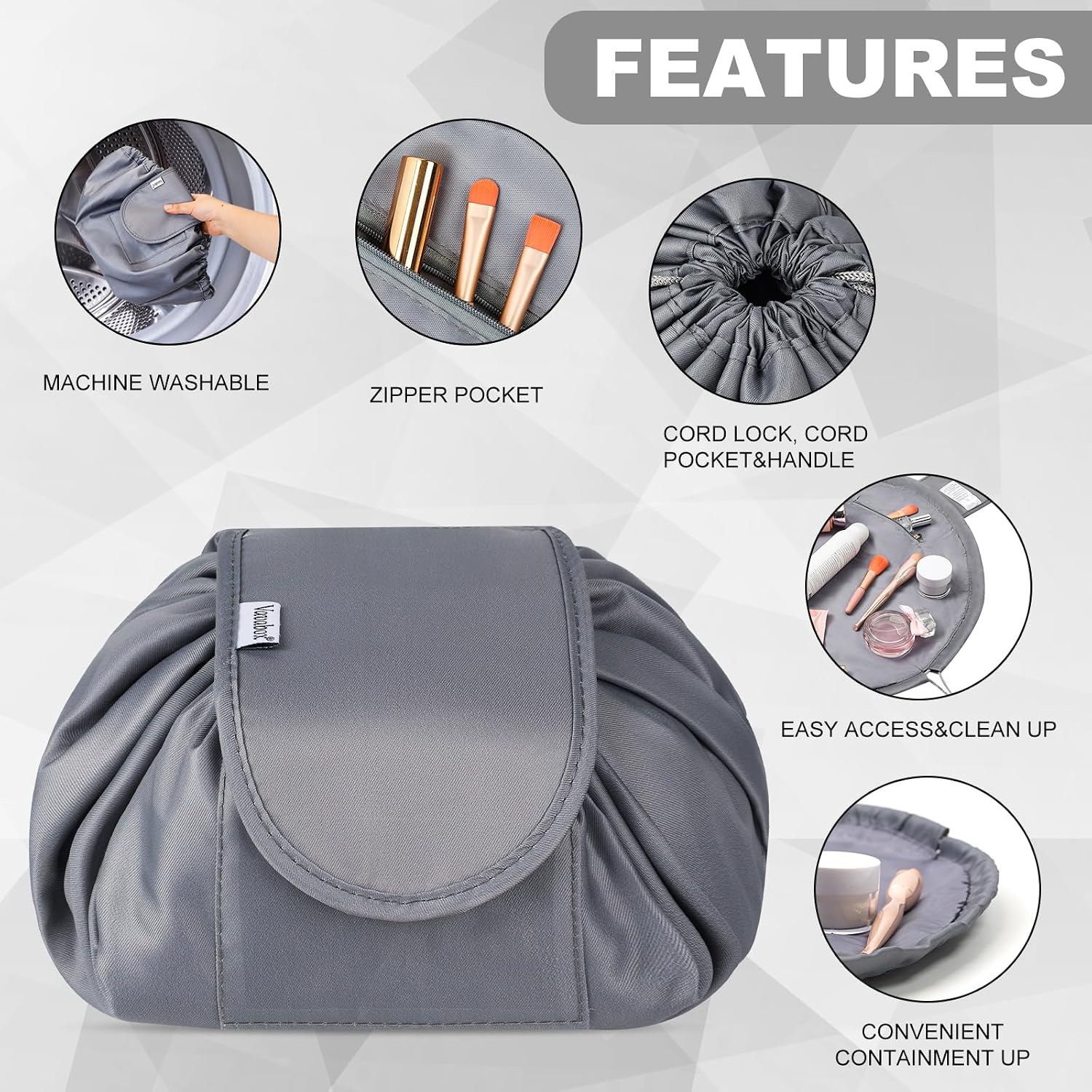 Thumbnail 3 de Lazy Drawstring Makeup Bag (Large Capacity, Waterproof) in Grey