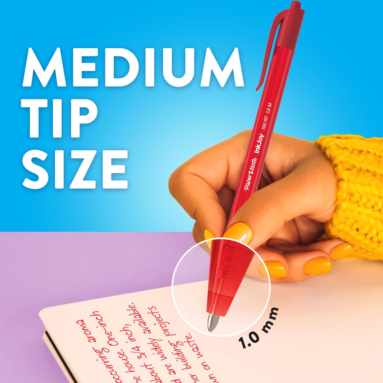 Thumbnail 5 de Paper Mate InkJoy 100RT penna a sfera retrattile rossa, punta media 1,0 mm (confezione da 20)