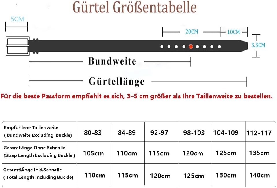 Detalle 2 de YOORAN Herren-Gürtel aus Leder (33 mm) – kürzbar, mit 9 ovalen Löchern