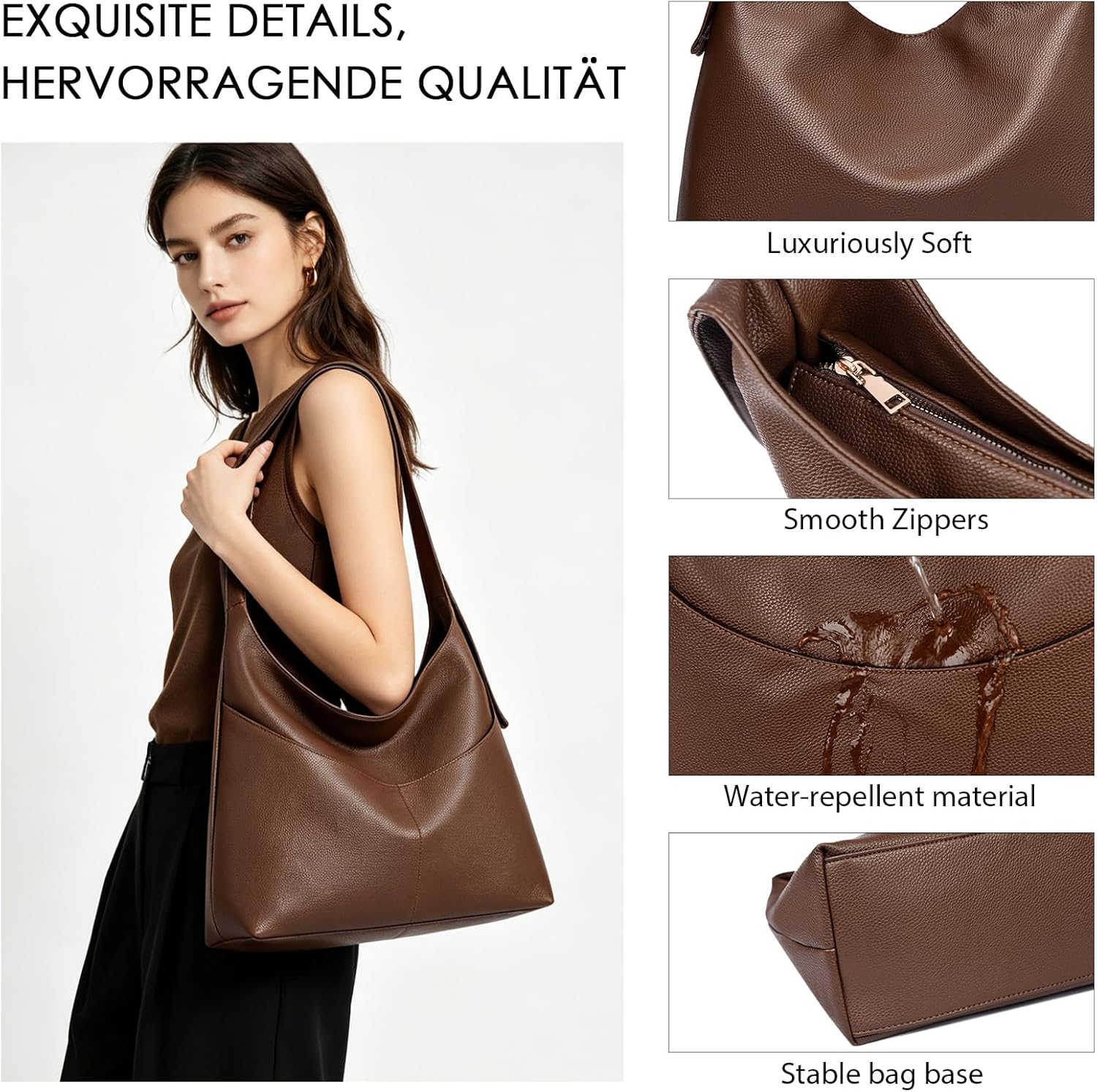 Detalle 2 de unisoul Tote Bag for Women: Multi Pockets Hobo Shoulder Bag in Premium Vegan Leather
