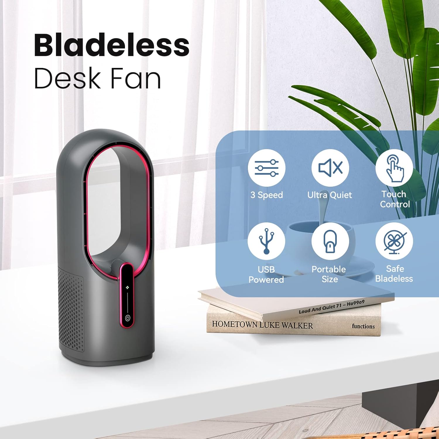 Detalle 2 de KONSIDEN 11.8 Inch Bladeless Desk Fan, 3-Speed 🌀