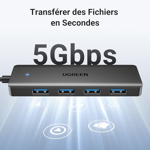 Detalle de UGREEN Hub USB 3.0 à 4 ports – multiport ultra-fin (15 cm) USB-A vers USB-A