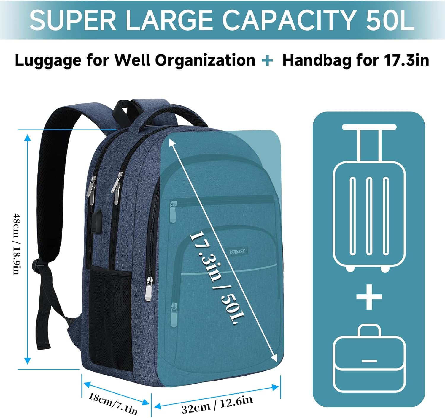 Detalle de Großer Laptop-Rucksack 17,3 Zoll wasserdicht