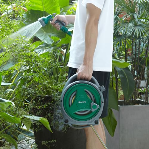 Thumbnail 7 de Greenera Garden Hose Reel 14M with 2m Leader Hose and 8-Mode Spray Gun – Manual Retractable Outdoor Reel
