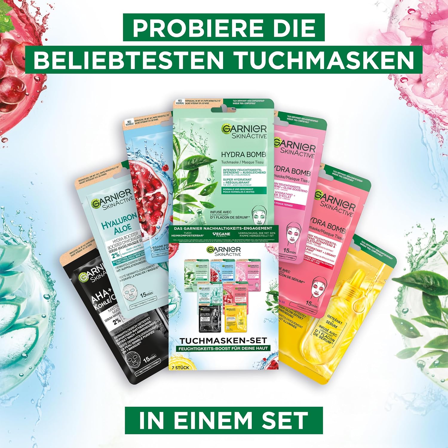 Detalle 2 de Garnier Tuchmasken Set 7×28 g Gesichtsmasken
