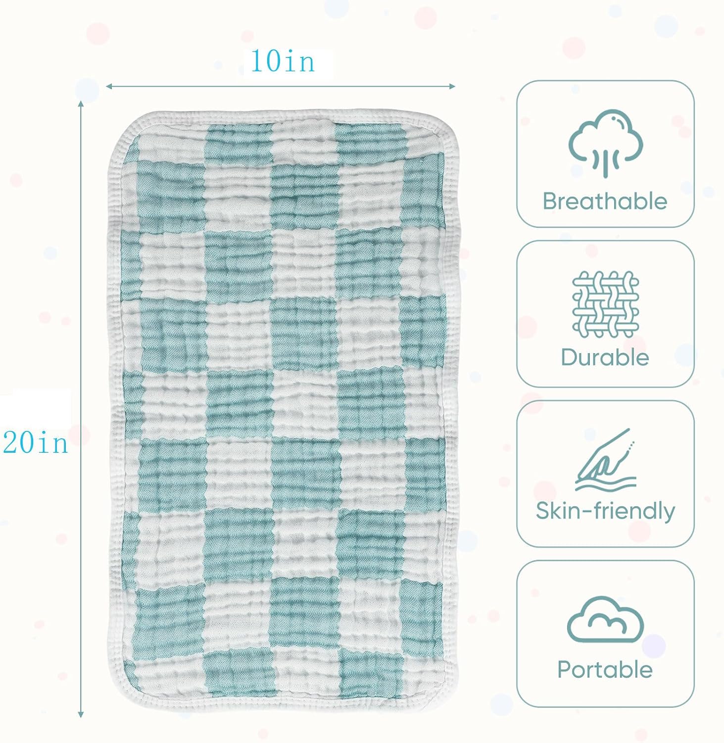 Detalle de NUEUAP NE-T Muslin Burp Cloths, 5-Pack, 100% Cotton, 20 x 10 Inches