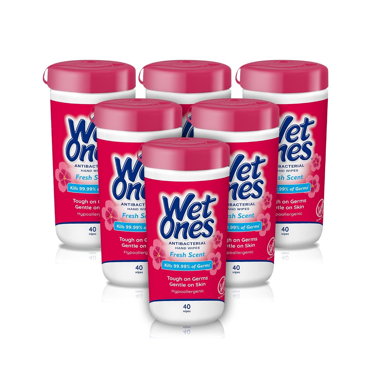 Detalle de Wet Ones Antibacterial Hand Wipes, Fresh Scent, 40-Count Canisters, 6-Pack