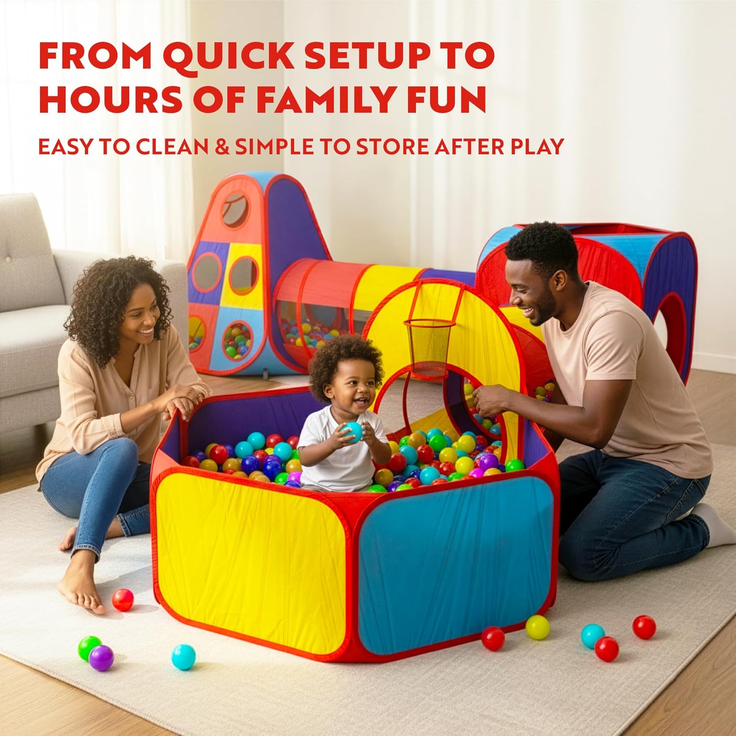 Detalle de Playz 5pc Kids' Play Tents & Tunnels — Ball Pit, Pop-Up Playhouses & Indoor/Outdoor Obstacle Course