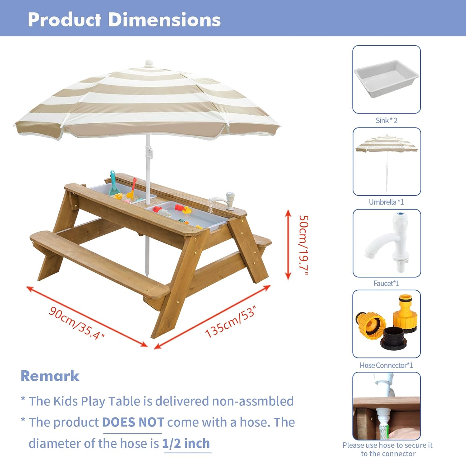 Thumbnail 6 de K LUCKIDS Kids 3-in-1 Sand & Water Activity Table (Wood Outdoor Convertible Picnic Table)