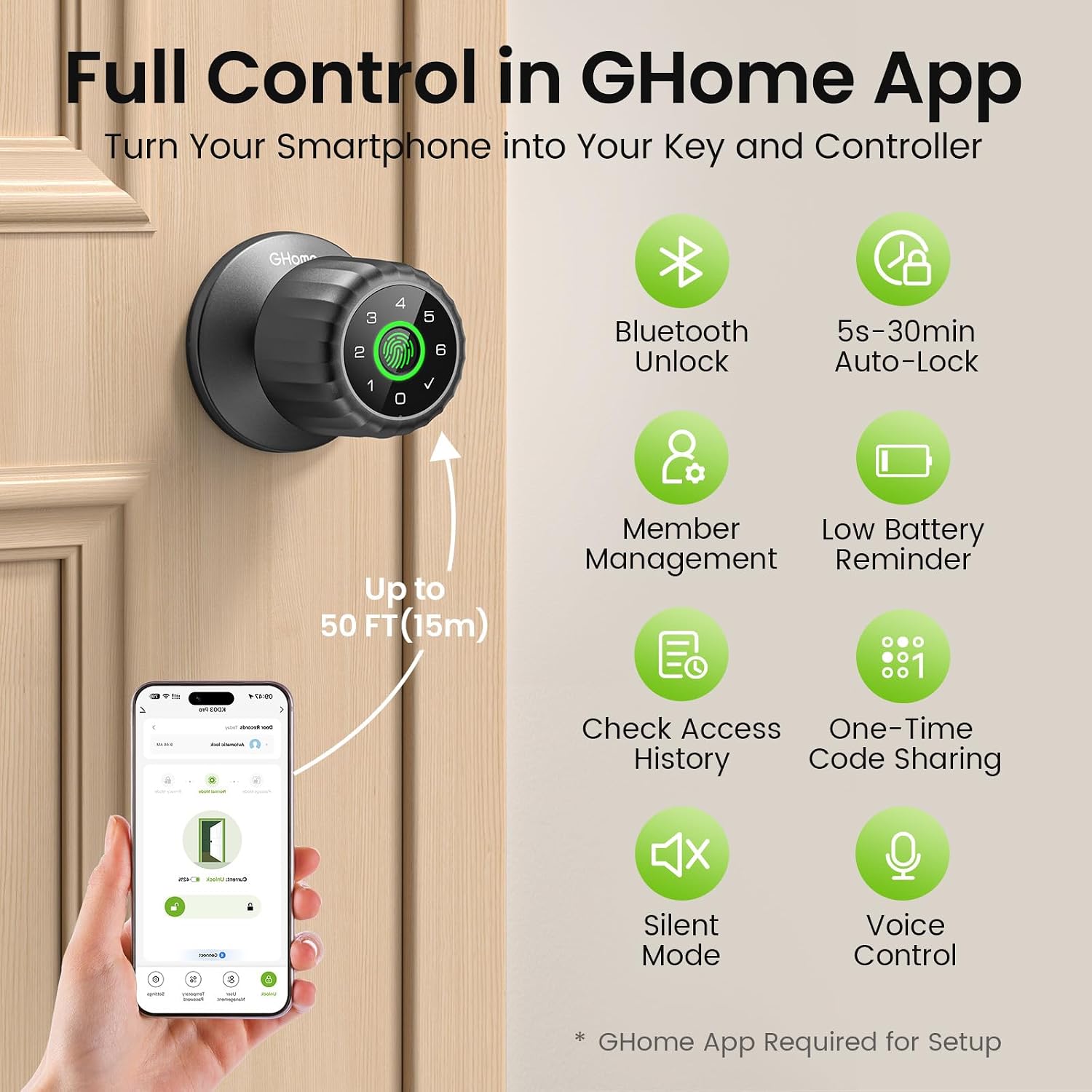 Detalle de GHome Smart Fingerprint Door Knob KD03 PRO