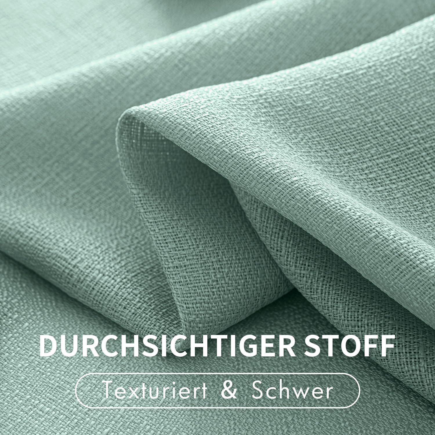 Detalle de MIULEE Vorhang Gardine 2er Set – Voile Vorhänge mit Ösen, Seegrün 140x215 cm (B x H) – Transparent, maschinenwaschbar