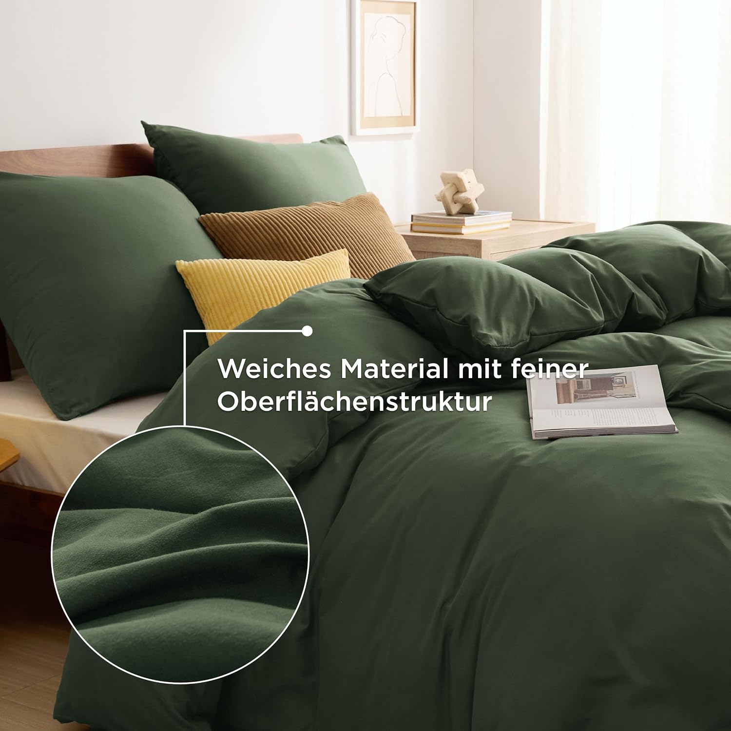 Detalle de BEDSURE Bettwäsche 135x200 4-teilig Grauolivgrün: Mikrofaser-Set mit Reißverschluss & OEKO-TEX Zertifizierung