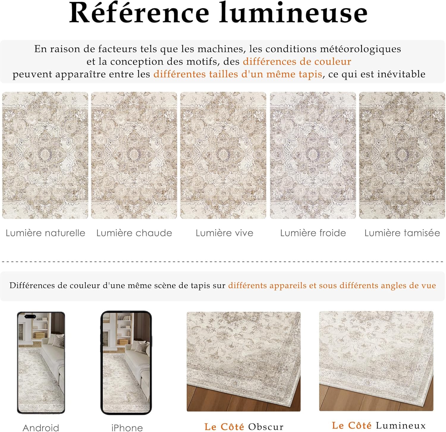 Thumbnail 1 de Tapis PureCozy Vintage 200x300 cm beige avec envers antidérapant