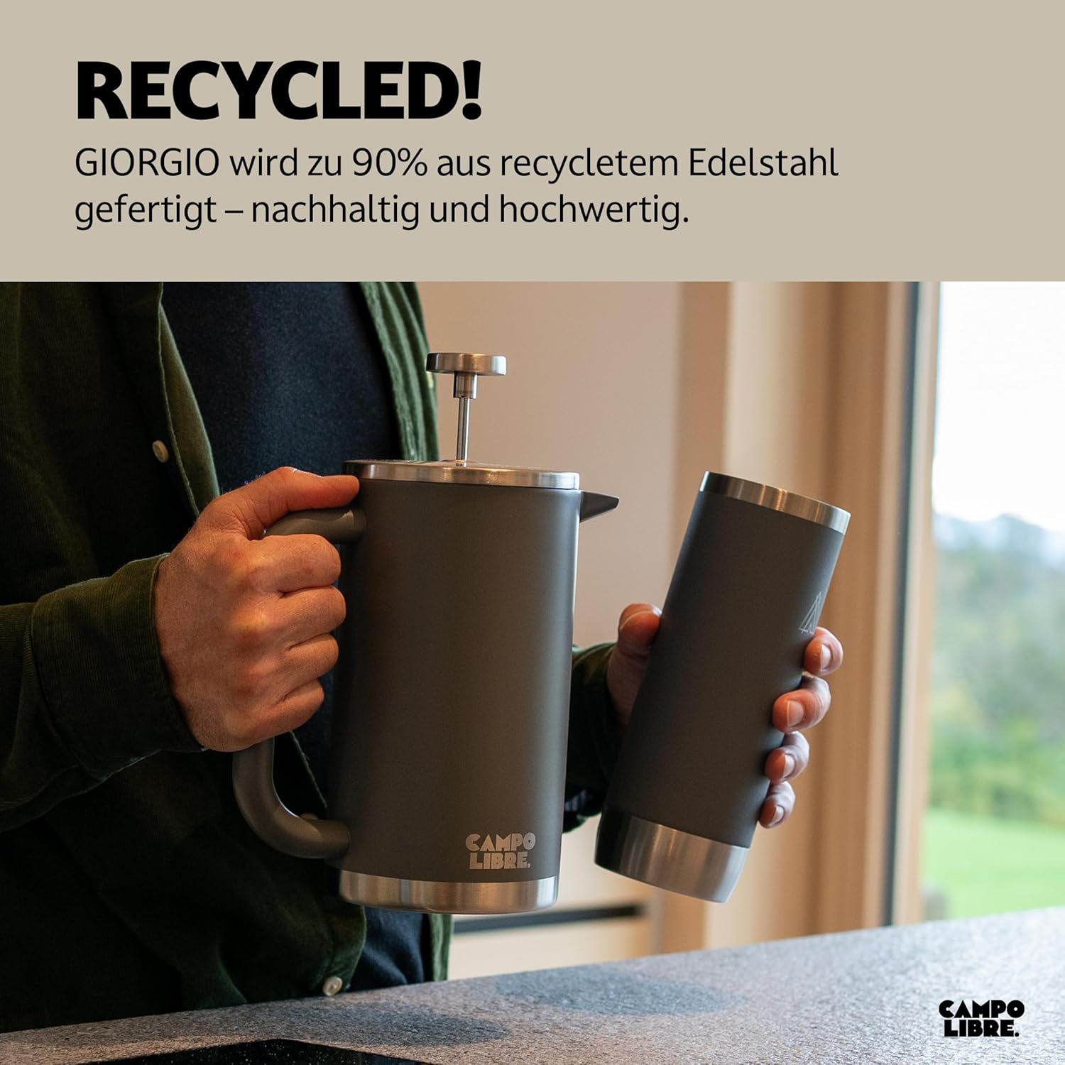 Thumbnail 5 de Campo Libre.® Giorgio French Press aus doppelwandigem Edelstahl (1 l) inkl. Ersatzfilter