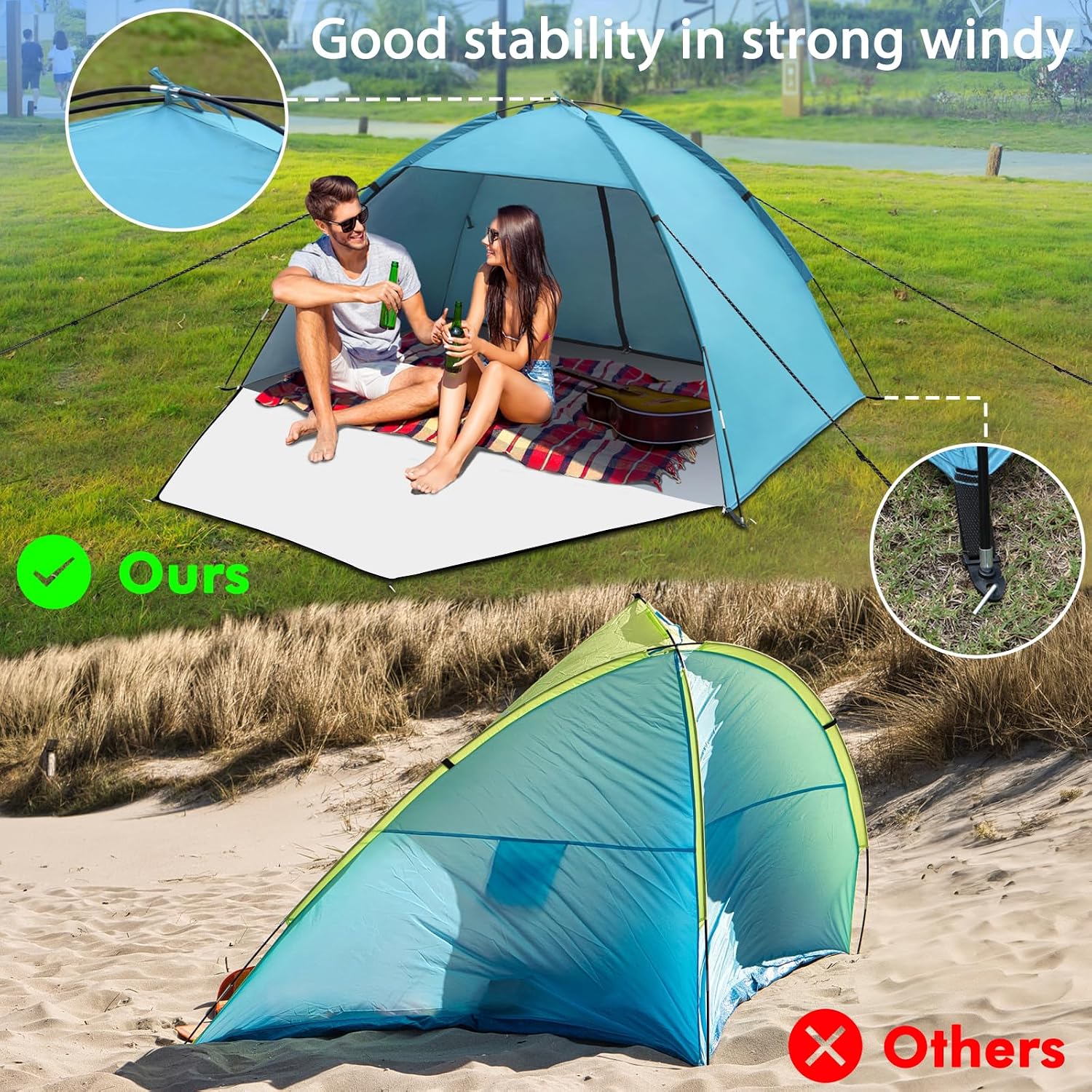 Detalle de Beach Tent for 3–4 People: Portable UV‑50+ Sun Shelter with Porch