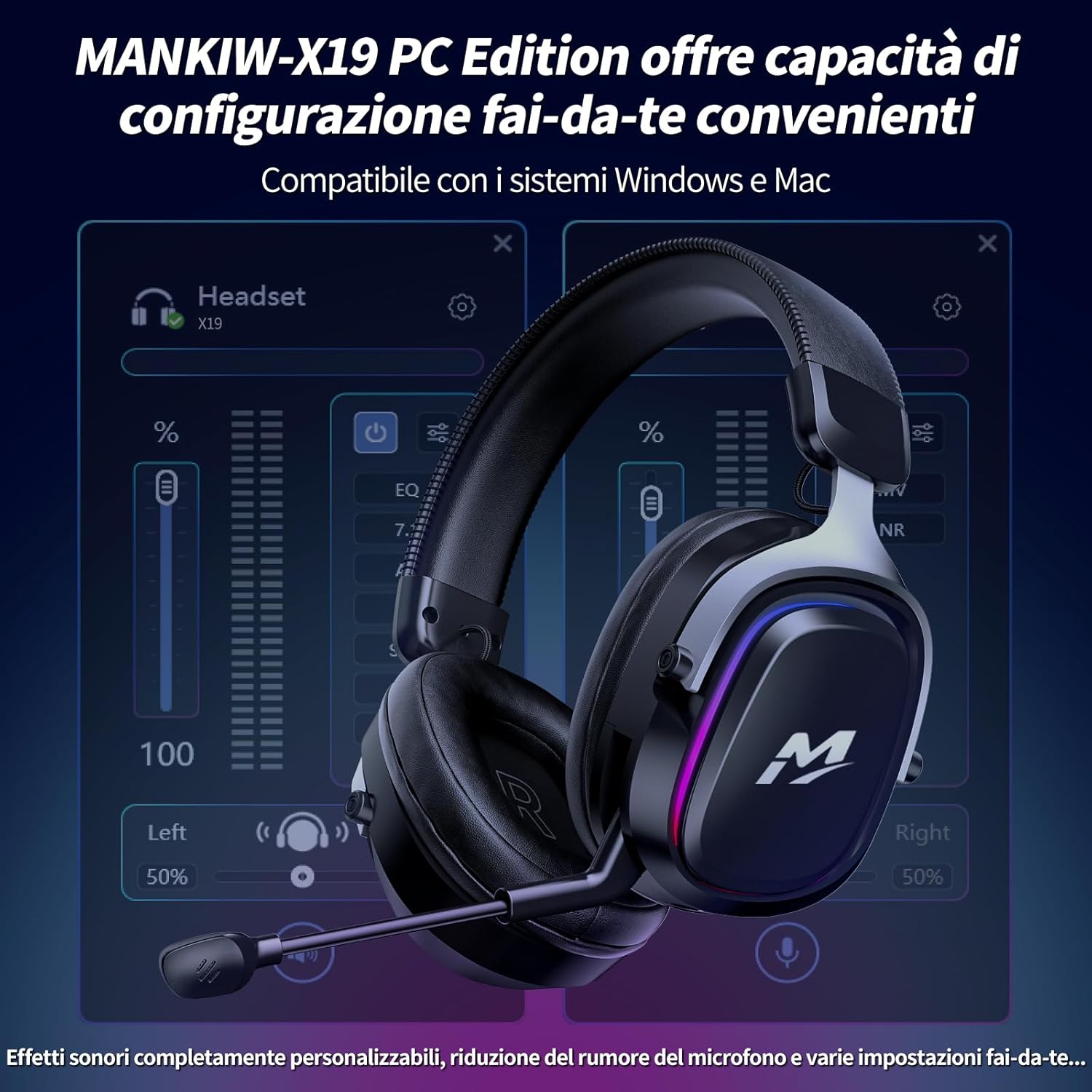 Detalle de MANKIW Cuffie Gaming Wireless per PS5/PS4/PC/Switch: audio 7.1, 50 mm e batteria 900 mAh