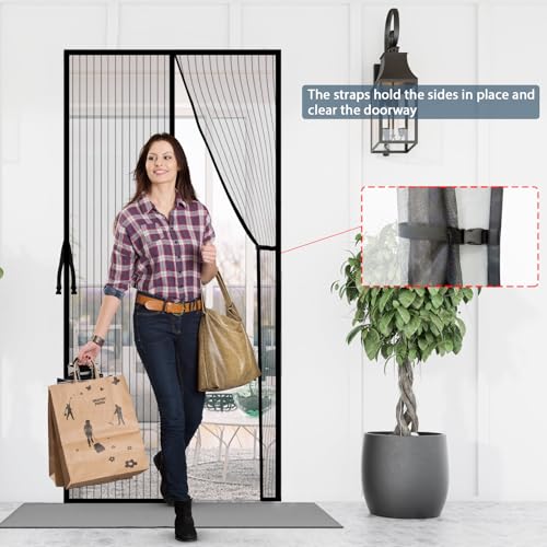 Detalle de YRH Magnetic Fly Screen Door, Polyester Enhanced Mesh (90x210 cm, Black)