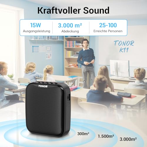 Detalle de TONOR Sprachverstärker Tragbar K11 – kabelloser Stimmverstärker mit Bluetooth-Lautsprecher, Mikrofon-Headset und 15 W Leistung