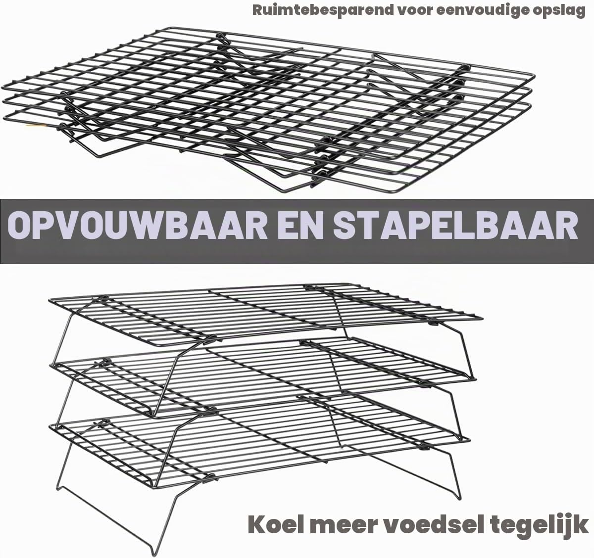 Detalle de Lifhety 24-RACK-9 drielaags koelrek 40 × 25 cm met antiaanbaklaag