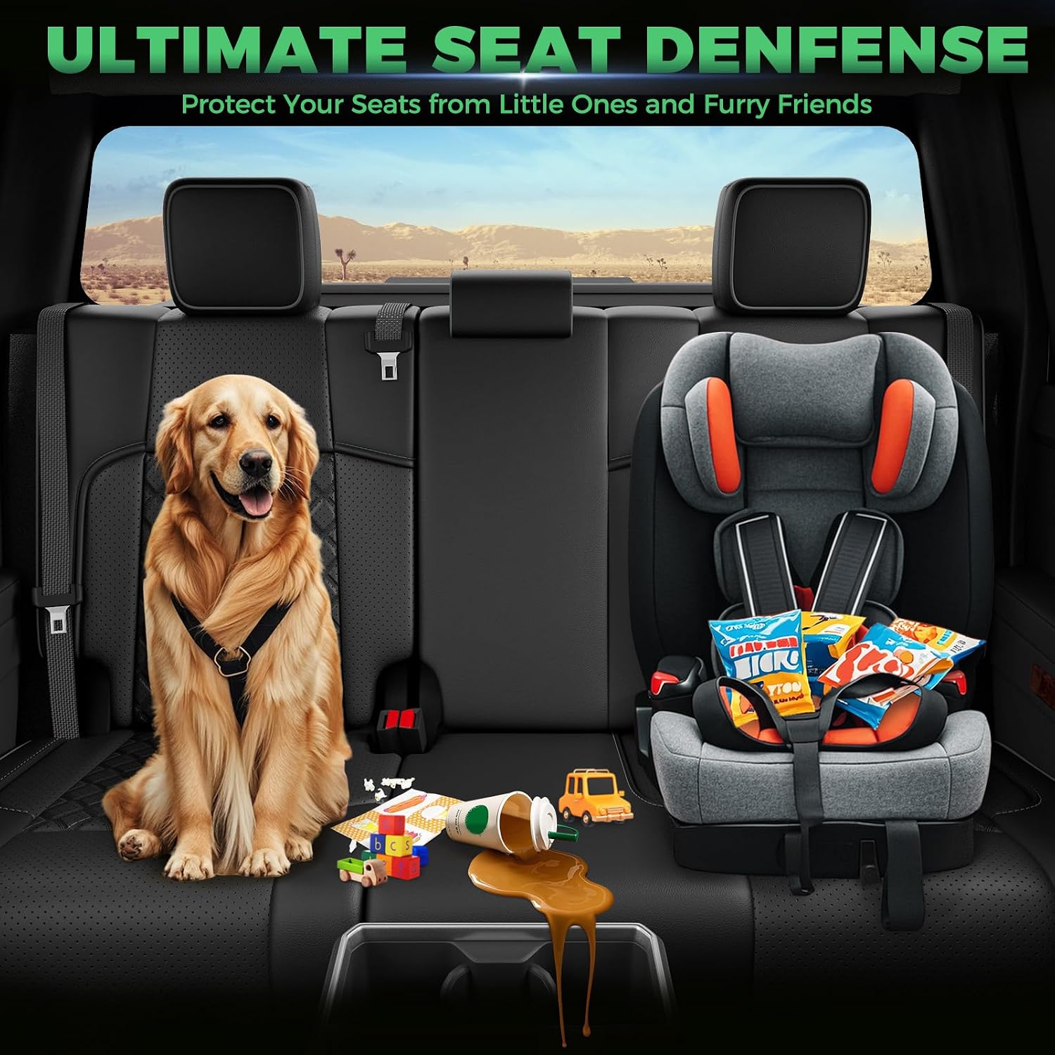 Detalle de RIDEPOSH Custom Seat Covers for Tacoma 4th Gen Double Cab (2024–2026) with Console Covers – Embossed Faux Leather, Black/Grey