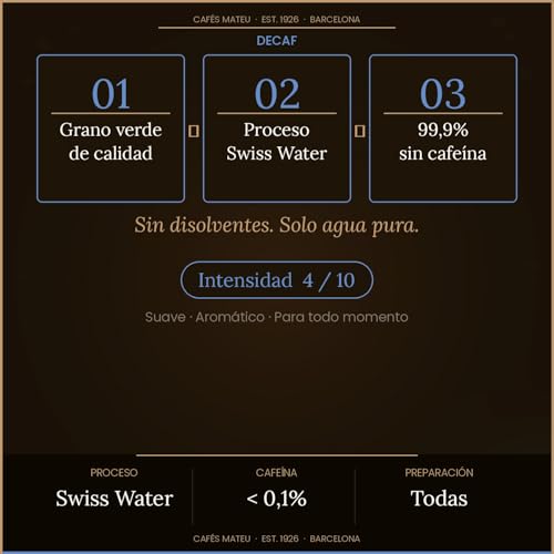 Detalle de Café En Grano Descafeinado (2 x 500 g) de CAFÉS MATEU EST. 1926 Barcelona