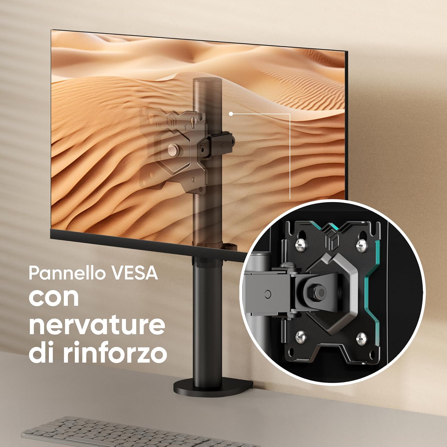 Detalle de ONKRON Supporto monitor da scrivania D101E-B, braccio 13"–34" con carico fino a 8 kg (VESA 75x75/100x100), inclinazione e rotazione