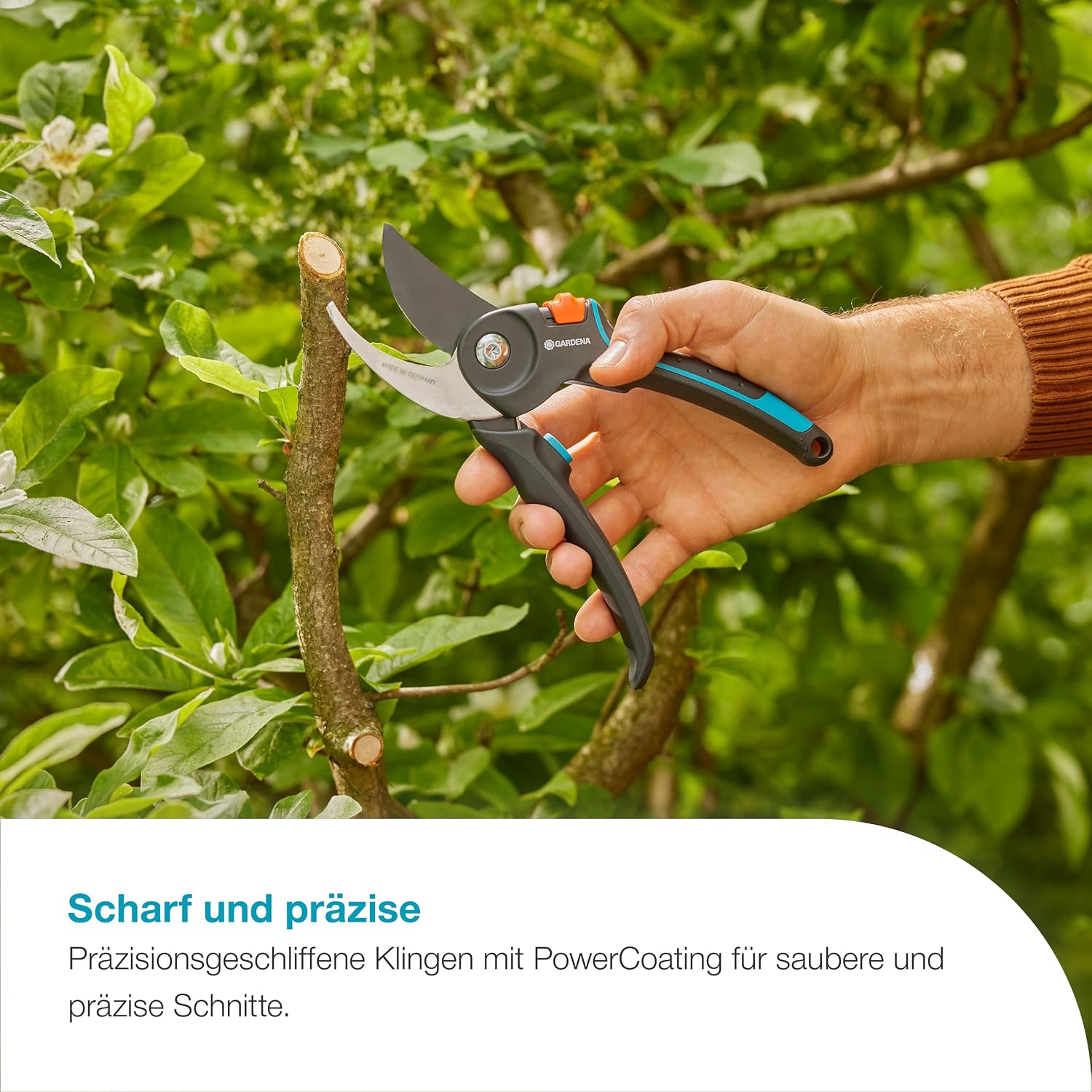 Detalle de Gardena PremiumCut Pro Gartenschere – präziter Bypass-Schnitt, 24 mm Durchmesser, PowerCoating-Klingen, deutsche Qualität