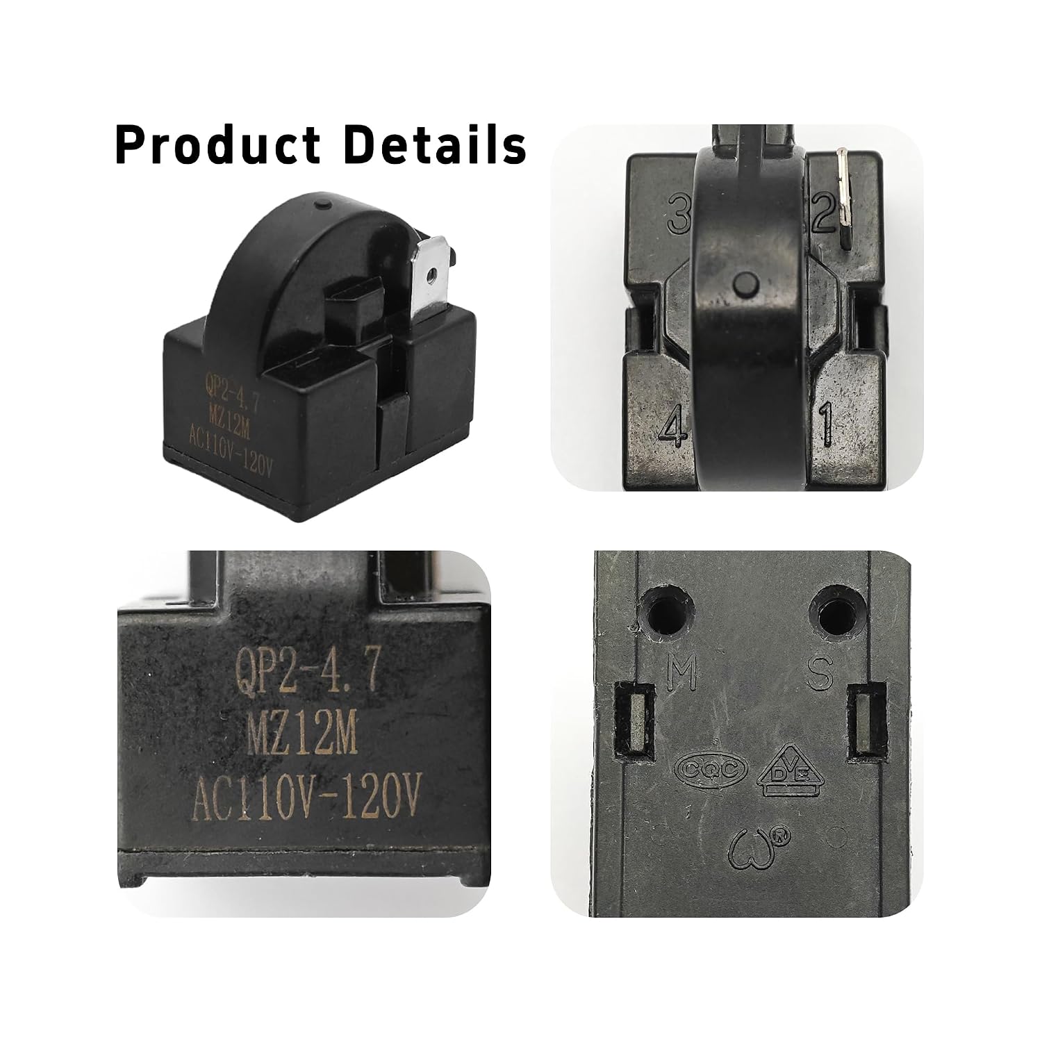 Detalle de Virello QP2-4.7 Refrigerator PTC Start Relay with Overload Protector