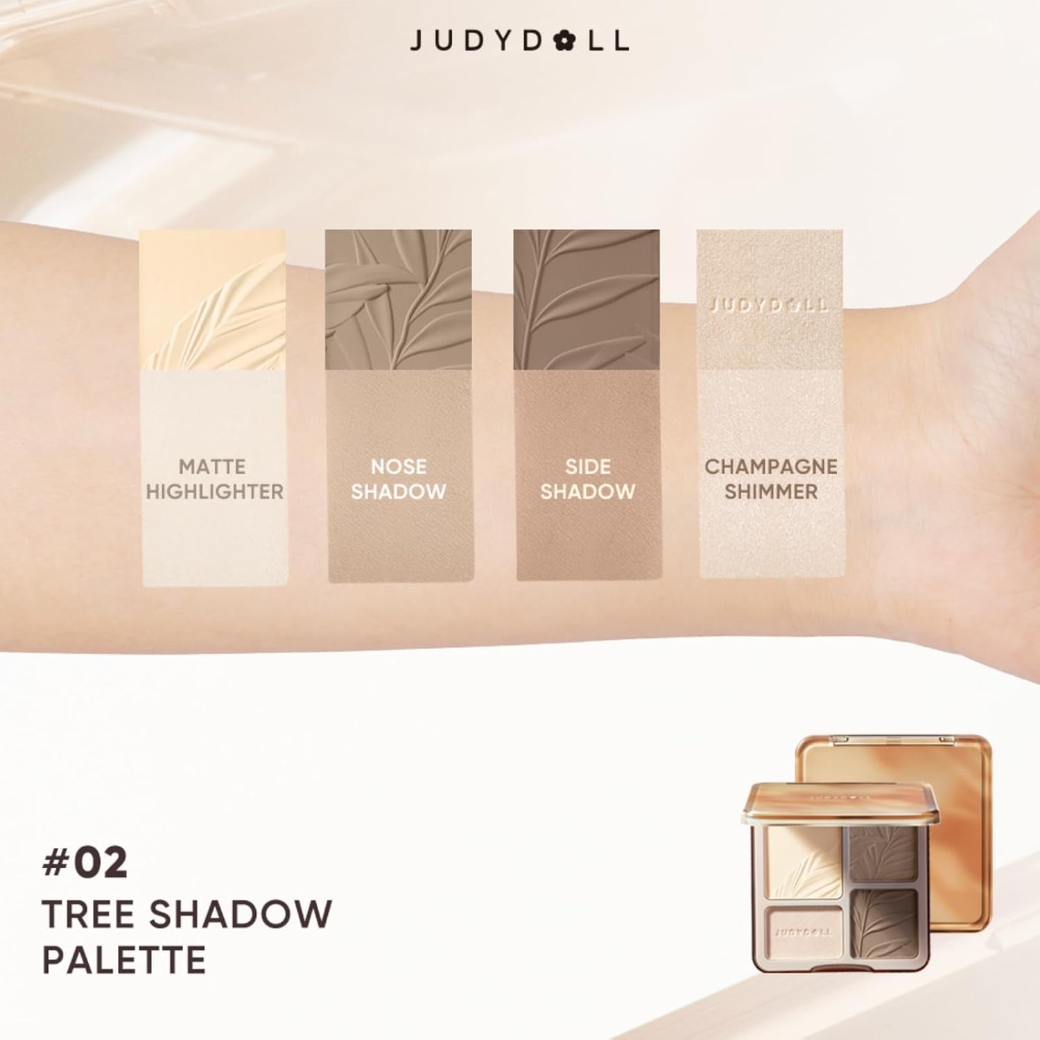 Thumbnail 1 de JUDYDOLL Highlight & Contour Palette (Warm Skin Tone) — 4-color matte compact for beginners, blendable face makeup