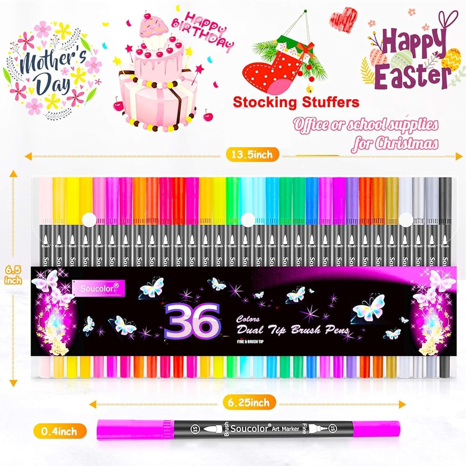 Detalle de Soucolor Dual-Tip Brush Markers, 36 Colors