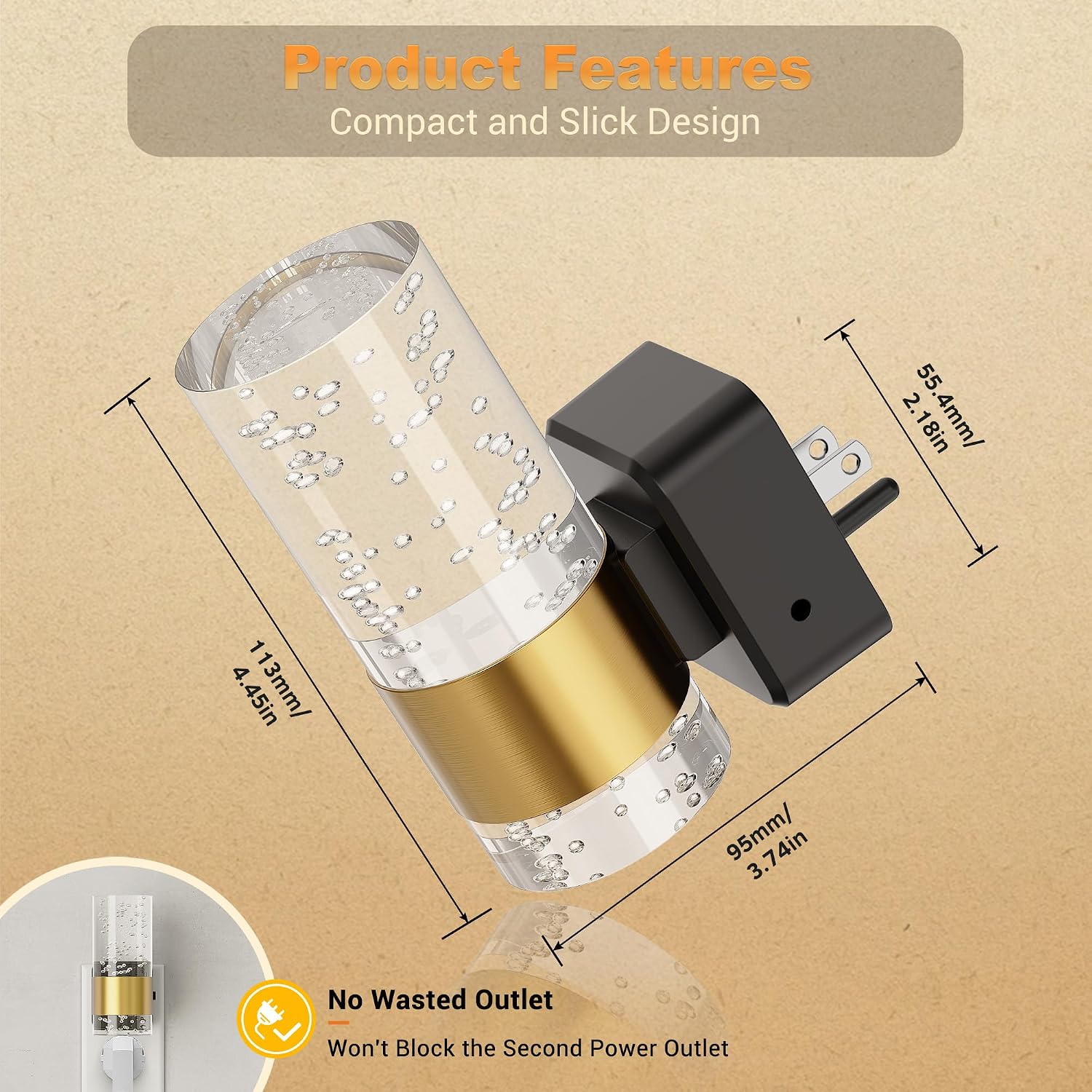 Detalle 2 de JandCase C-GY19702US-2 Plug-In LED Night Lights, 2-Pack, 3000K, Dimmable