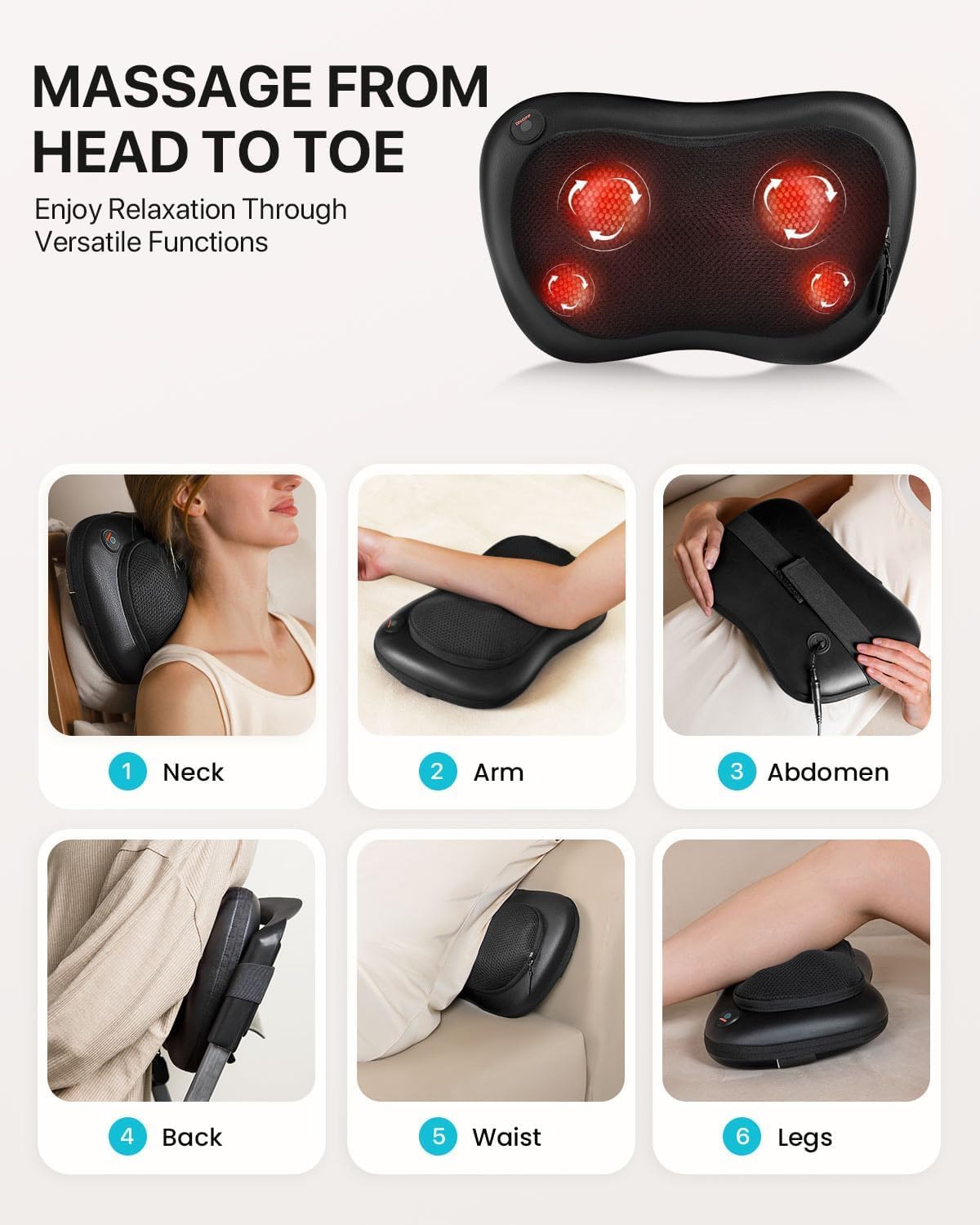 Thumbnail 3 de ALLJOY Masseur de Cou Cervical Shiatsu – Coussin chauffant 4 nœuds, 3 vitesses pour nuque et épaules